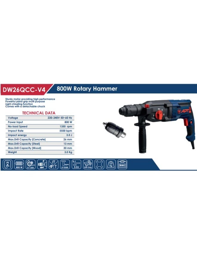 ايه بي تي هيلتي تكسير وتخريم 800 وات 26 مم  ظرف عدل موديل APT DW26QCC-V4 - Image 3